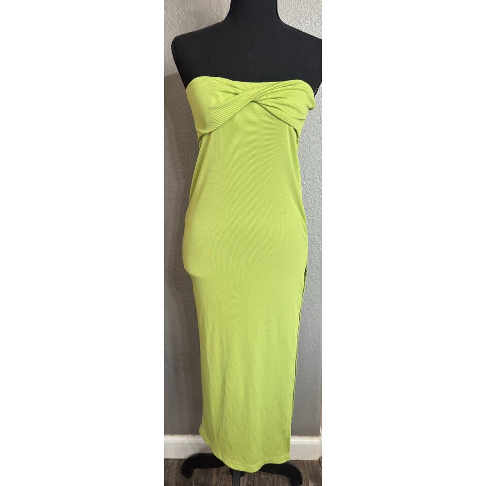 Princess Polly Womens Sz 4 Lime Green Ribbed High Slit Cross Front Dress Bodycon